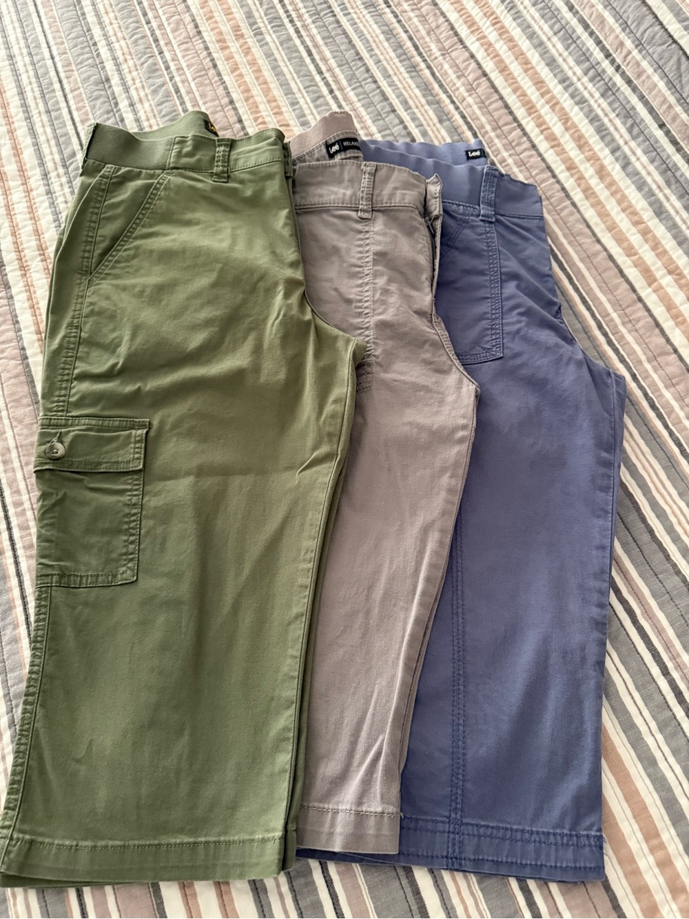 Lee Women’s Cargo Pants Trio — Olive, Gray, Blue